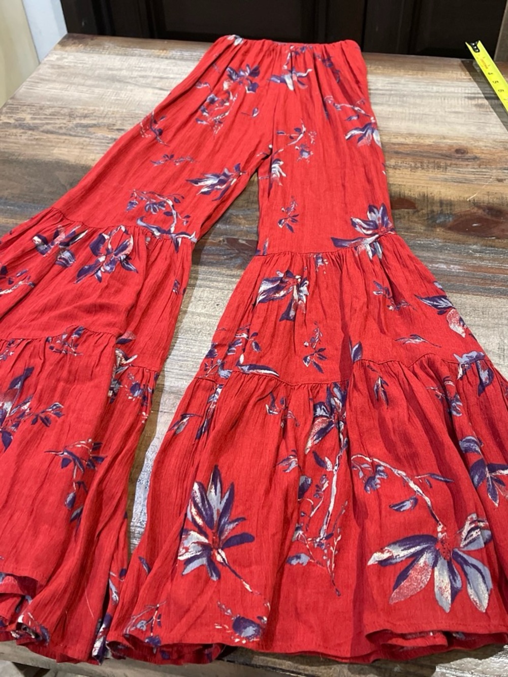 Skylar + Madison Red Floral Smocked Flared Jumpsuit